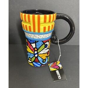 Giftcraft Romero Britto Travel Mug with Lid 6.25" Butterfly Multicolor NEW